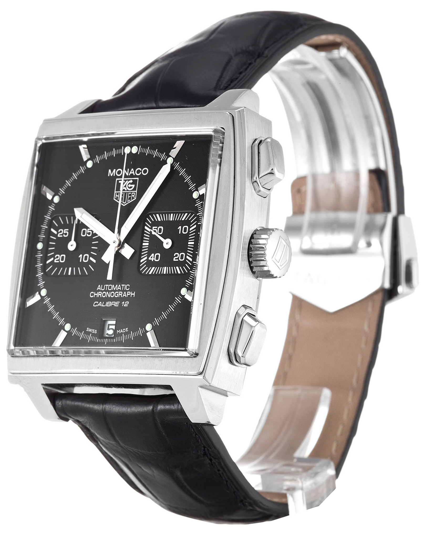 Monaco Black Dial Stick Markers CAW2110.FC6177-39 MM