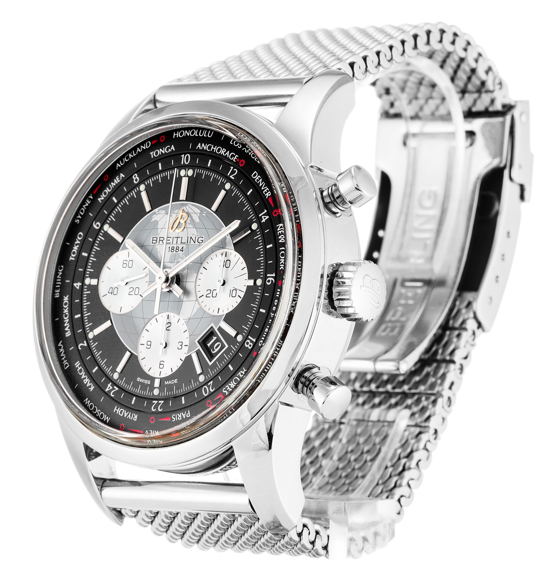 Transocean Chronograph Black Dial Stainless Steel Strap AB0510