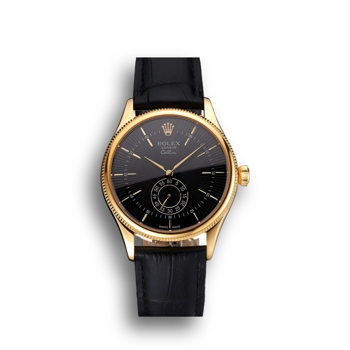 Swiss Cellini Black Dial Gold Case Black Leather Strap