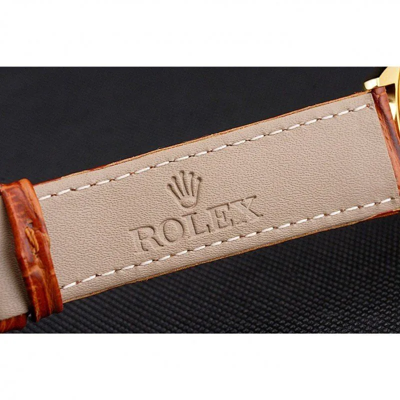 Swiss Cellini Date Gold Guilloche Dial Gold Case Light Brown Leather Strap