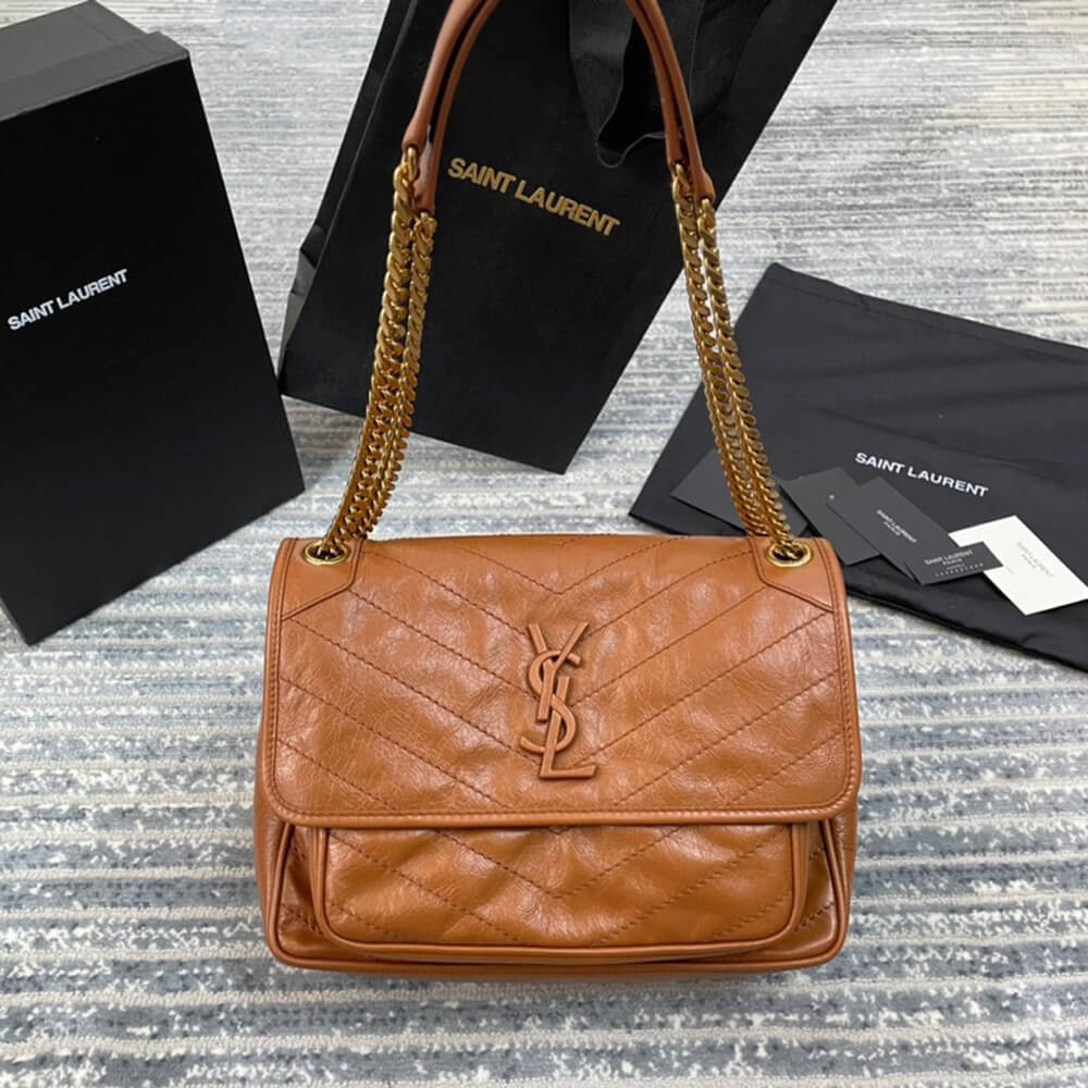 YSL SAINT LAURENT NIKI MEDIUM IN CRINKLED VINTAGE LEATHER