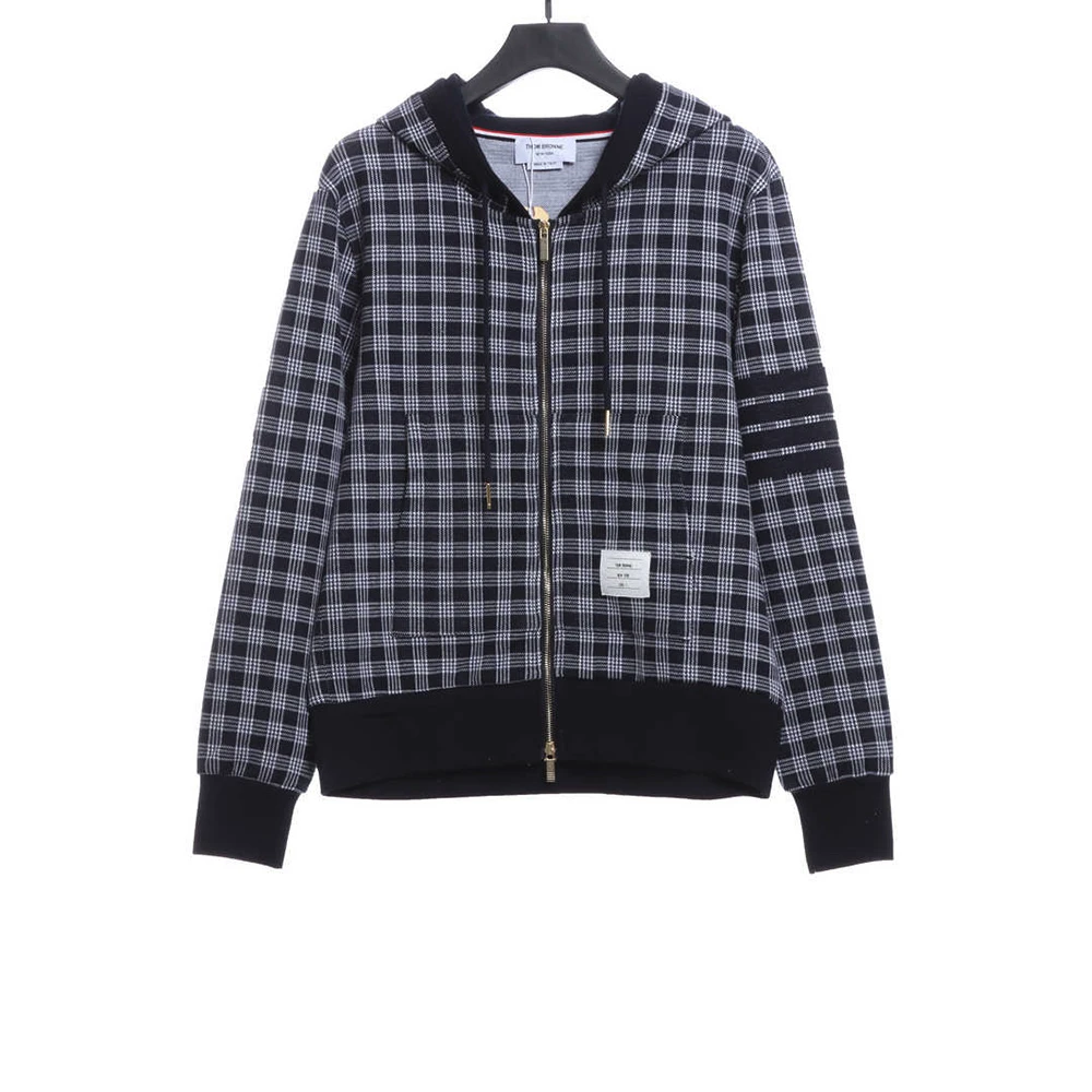 Check Jacquard Zip Hoodie (Black / Grey)