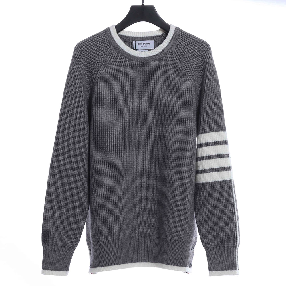 Four Stripes Pullover Long Sleeve Crew Neck Sweater