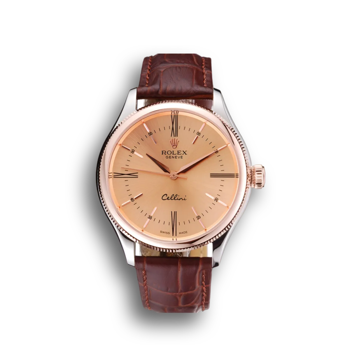 Cellini Gold Dial And Bezel Stainless Steel Case Brown Leather Strap 622840