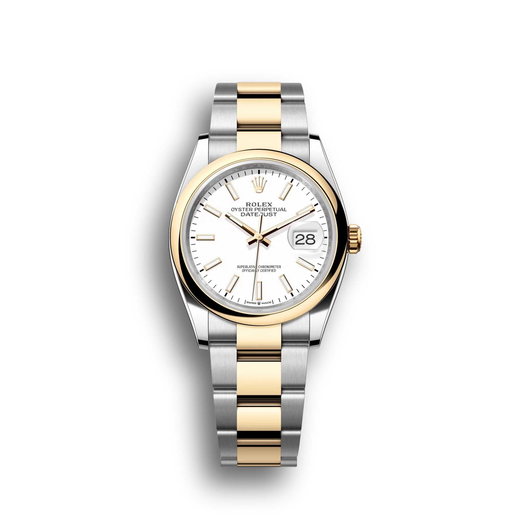 Datejust: Oystersteel and yellow gold, white dial, Oyster bracelet, m126203-0020