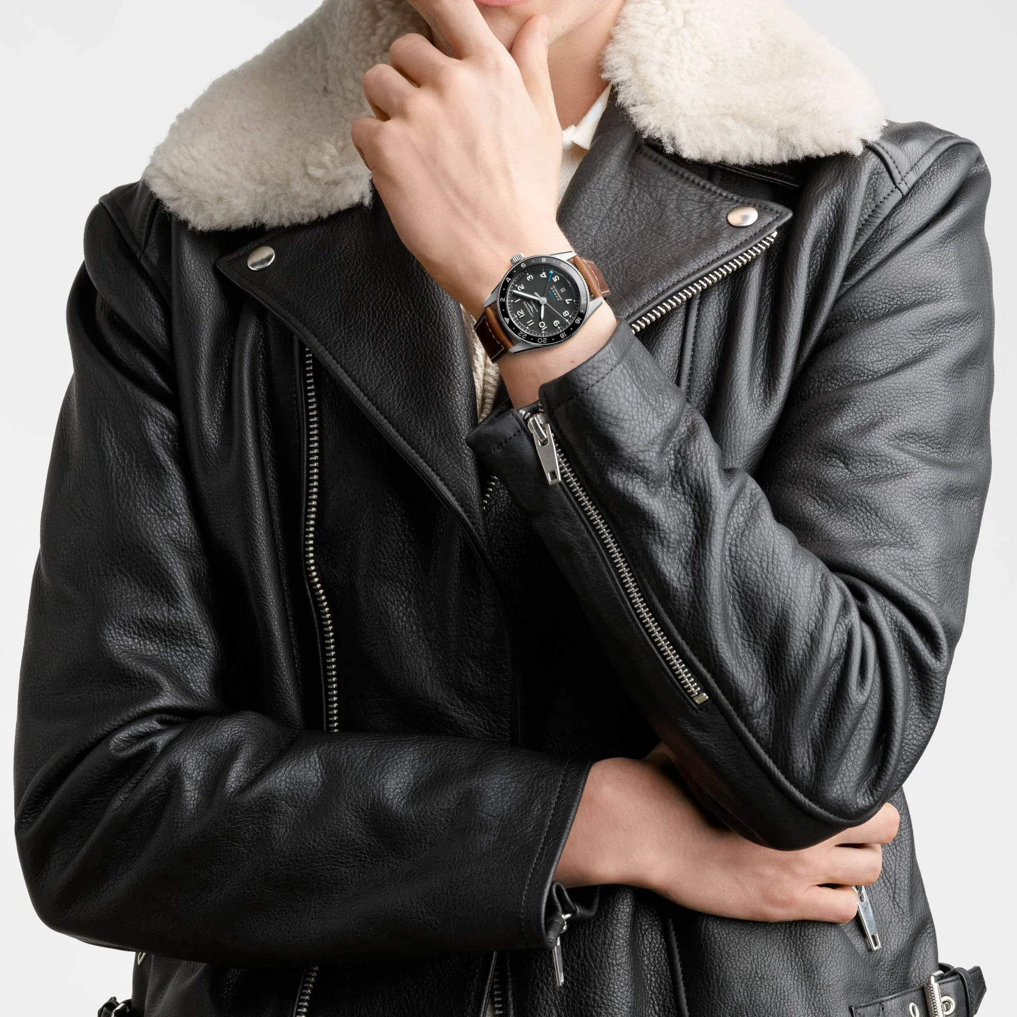 Spirit 42MM Zulu Time GMT Black Leather Steel Watch L38124532