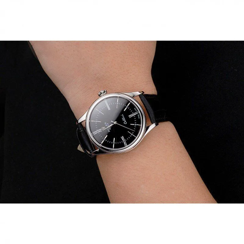Swiss Cellini Black Dial Roman Numerals Stainless Steel Case Black Leather Strap