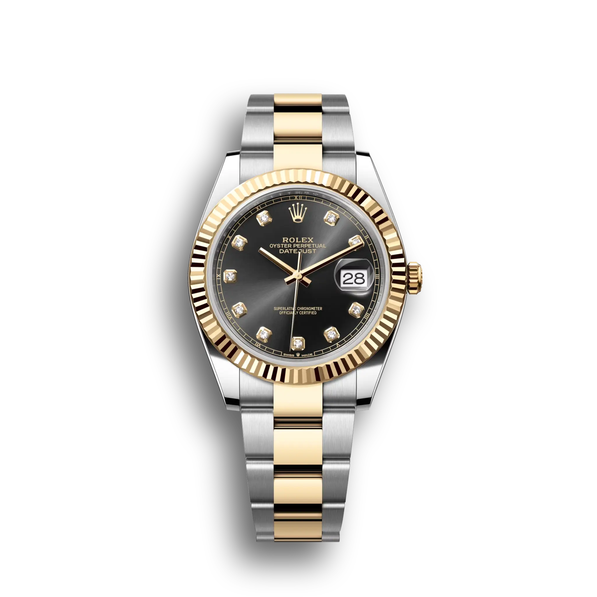Datejust: Oystersteel and yellow gold, bright black, diamond-set, m126333-0005