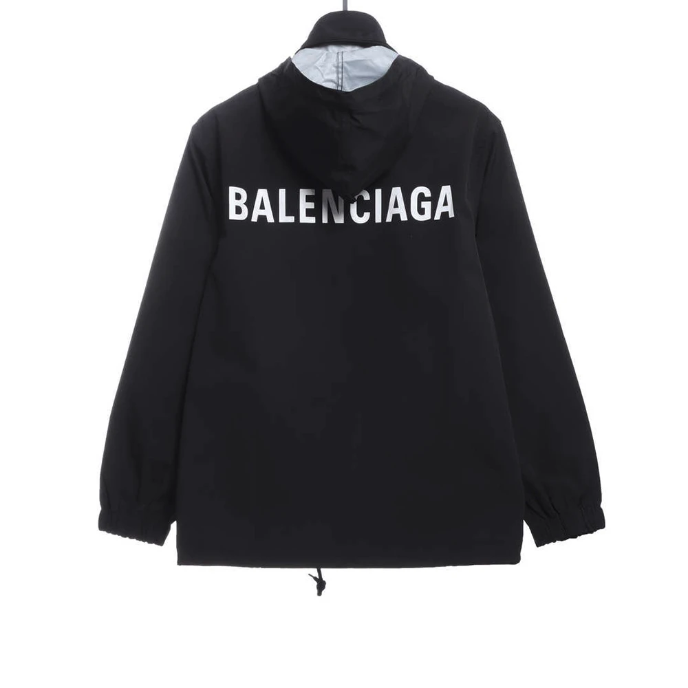 Hooded Stand Collar Back Letter Jacket(Black / Brown)