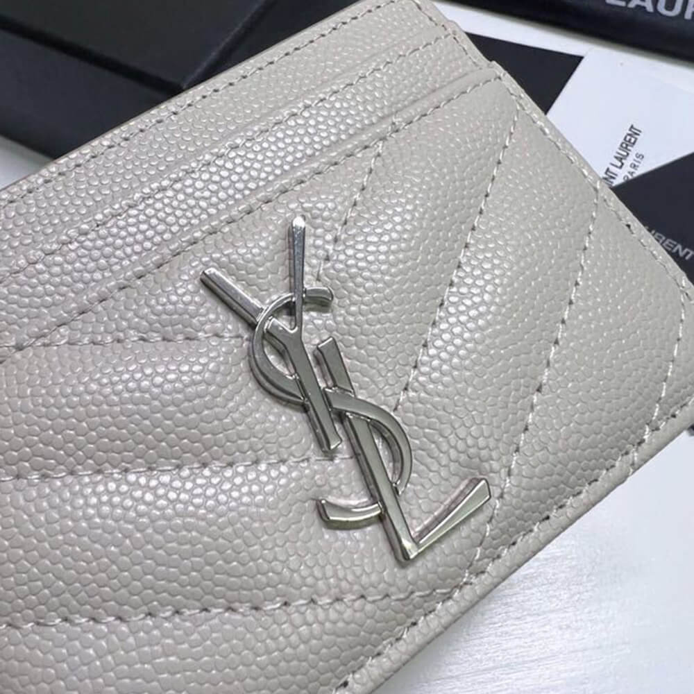 YSL CASSANDRE MATELASSÉ CARD CASE IN GRAIN DE POUDRE EMBOSSED LEATHER