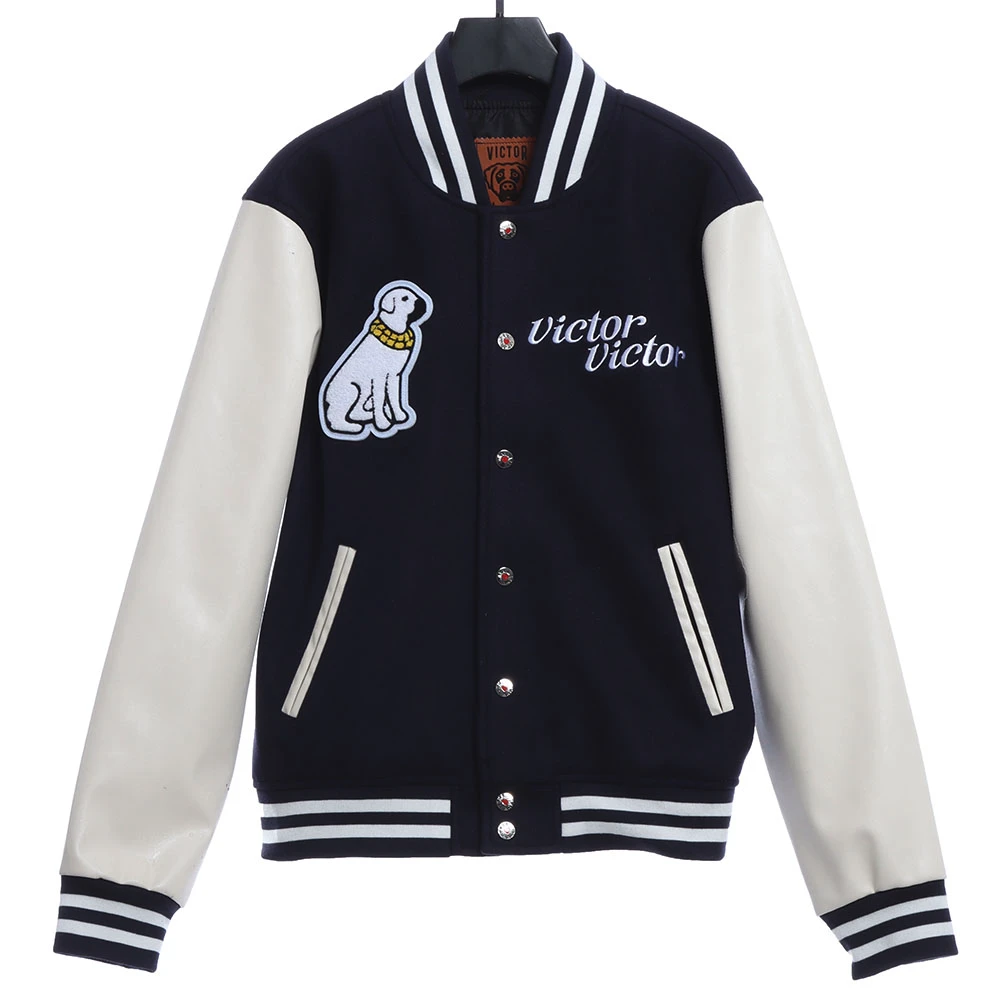 Dog head embroidered leather sleeve stitching baseball uniform