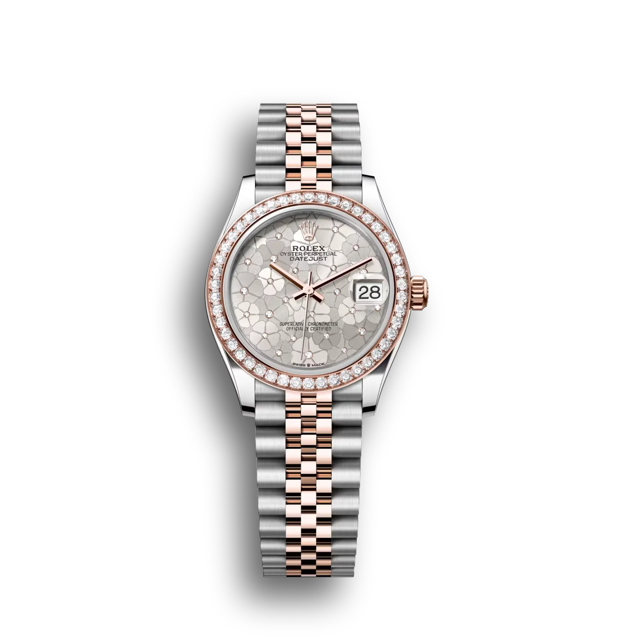 Datejust: Everose gold, silver floral-motif, diamond-set, m278381rbr-0032