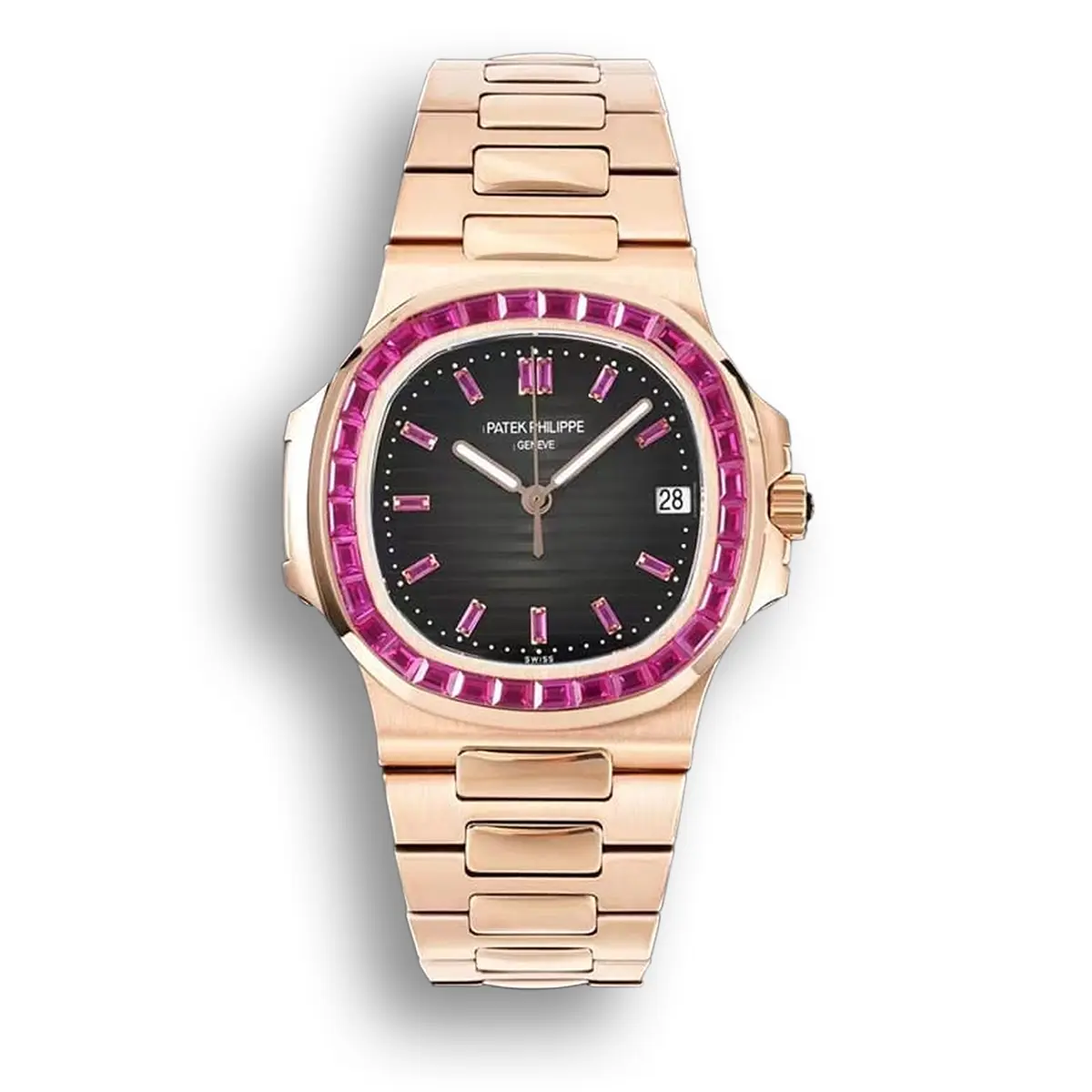 Nautilus 5711/1A-018  40 mm, Rose Gold Black Dial Iced out