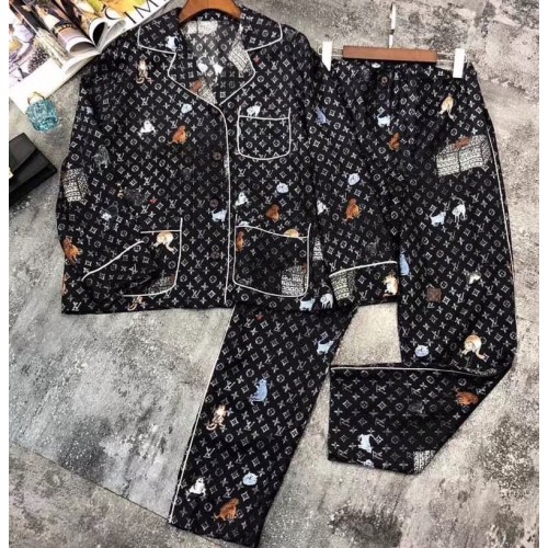 Louis Vuitton Catogram Motif Printed Pyjama Top And Pants Black