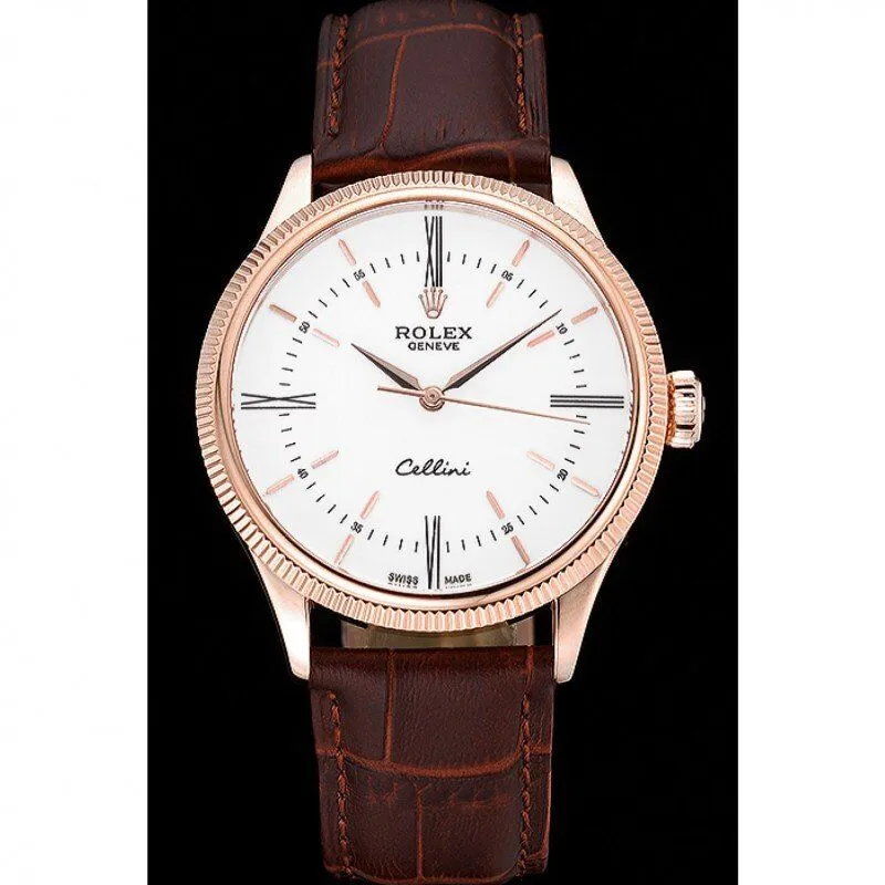 Swiss Cellini Time Gold Case White Dial Brown Leather Bracelet 622655