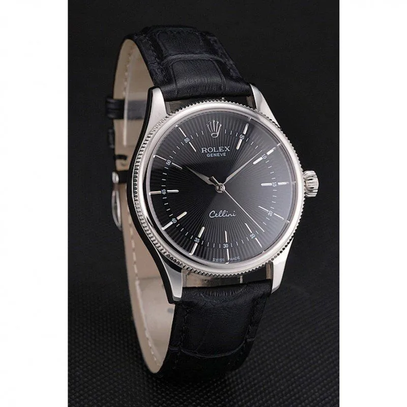 Swiss Cellini Black Dial Steel Case Black Leather Strap