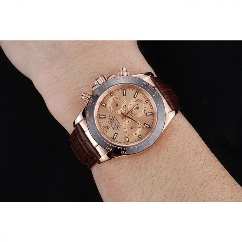 Cosmograph Daytona Brown Dial Rose Gold Case Brown Leather Bracelet 1454243