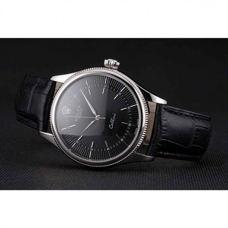 Swiss Cellini Black Dial Steel Case Black Leather Strap