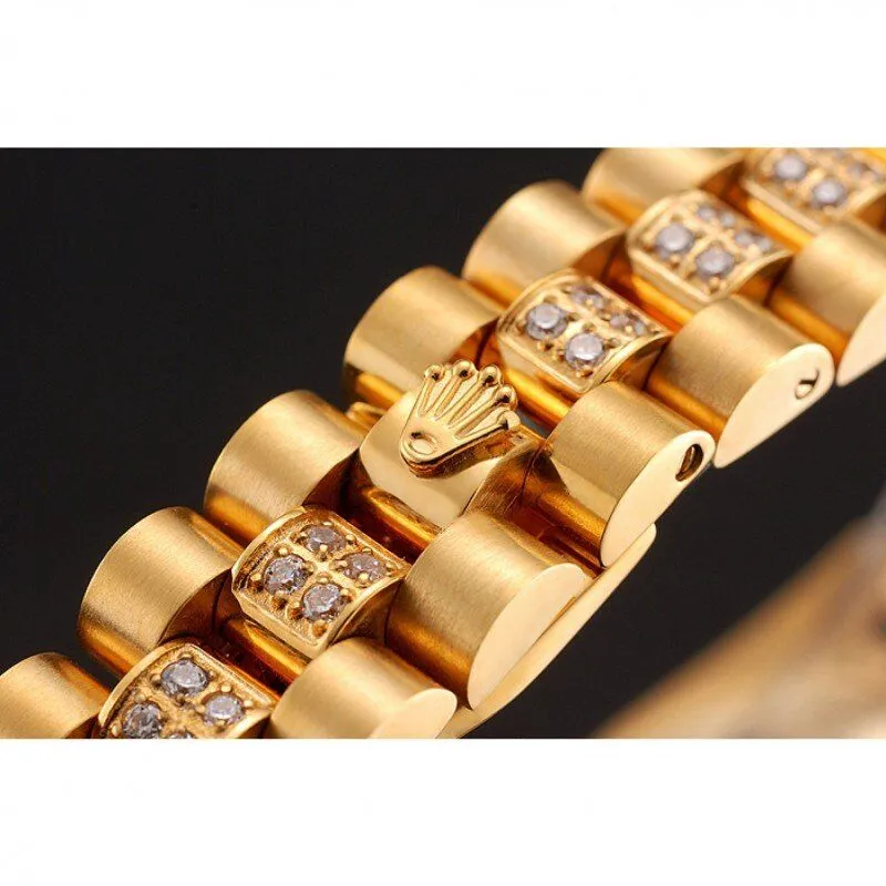 Swiss DayJust Diamond Pave Dial Gold Diamond Bracelet 1453955