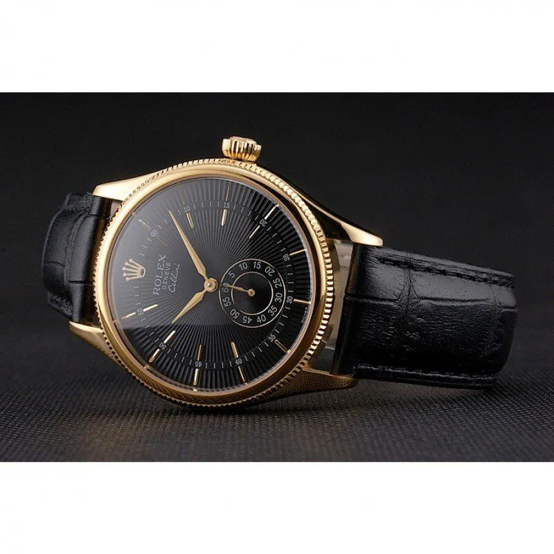 Swiss Cellini Black Dial Gold Case Black Leather Strap