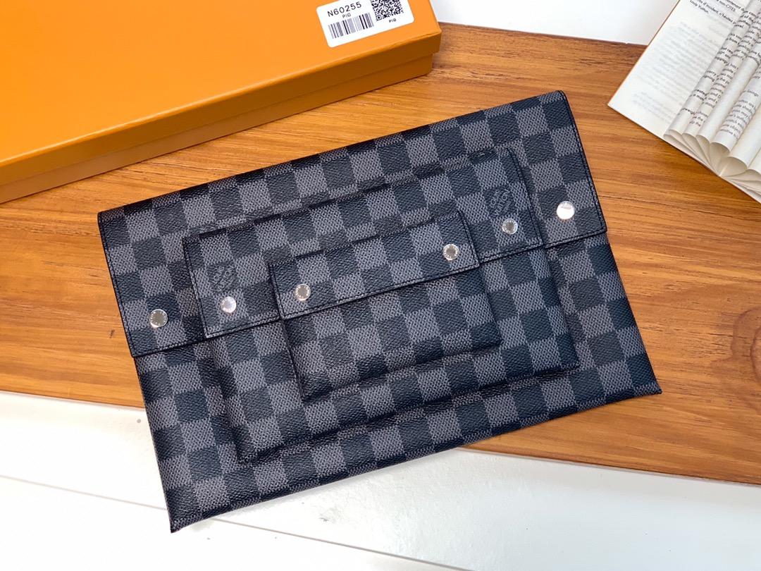 Shop Louis Vuitton Men Alpha Triple Pouches Damier Graphite N60255