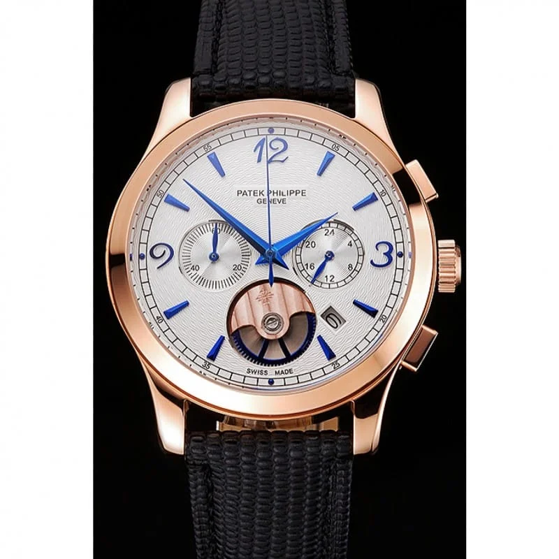 Chronograph White Guilloche Dial White 43 mm, Rose Gold Plated