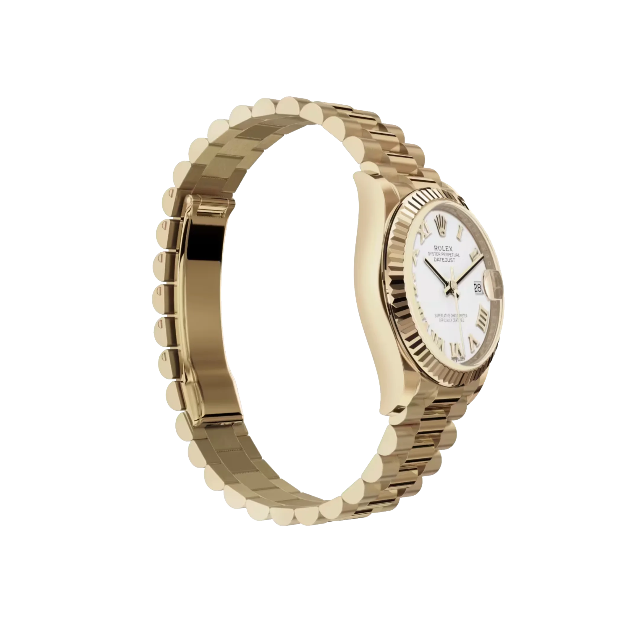 Datejust: Yellow gold, white dial, President bracelet, m278278-0020