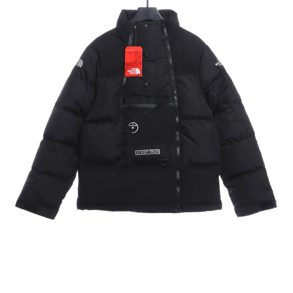 Multi-pocket paneled down jacket