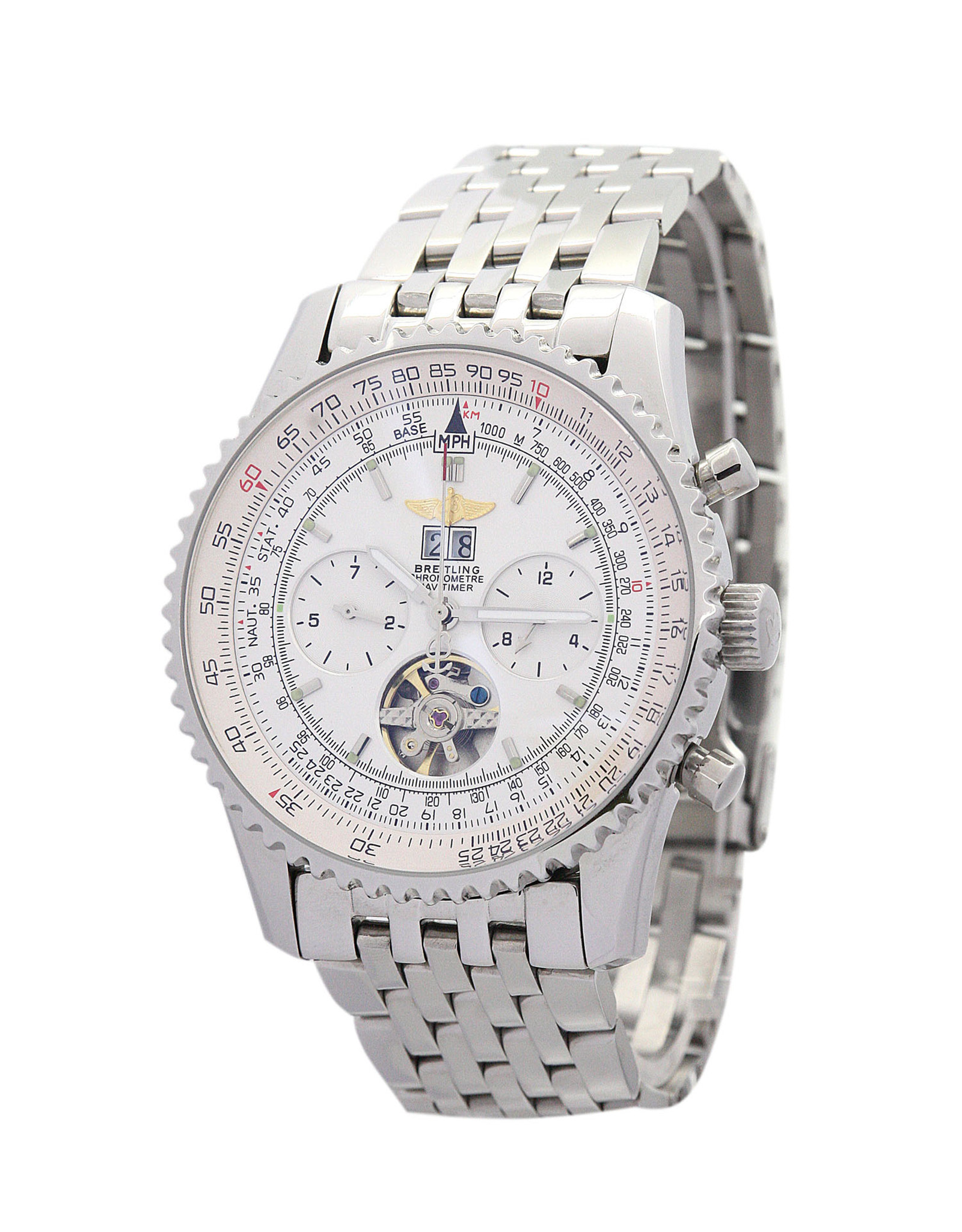 Navitimer World White Dial Stainless Steel Strap A24322