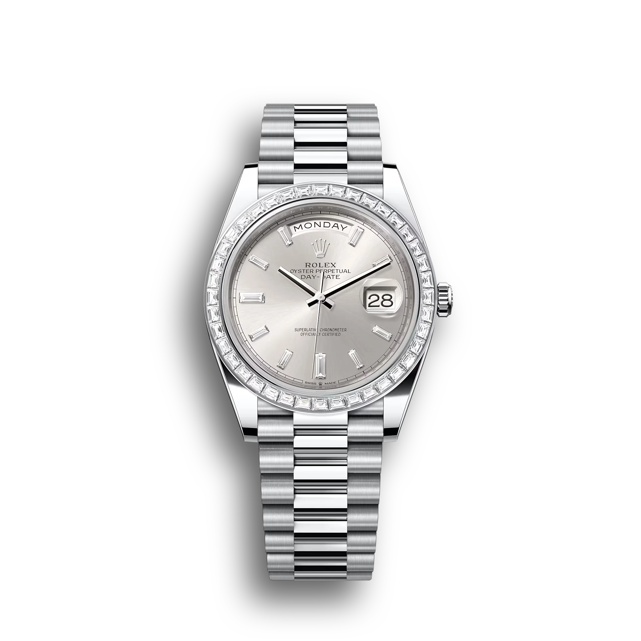 Day-Date: platinum, silver, diamond-set dial, m228396tbr-0011