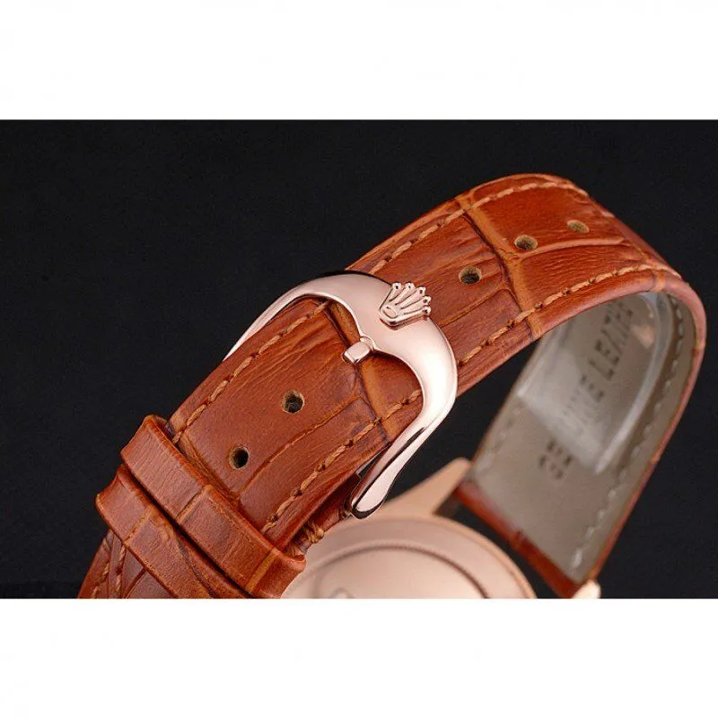 Swiss Cellini White Dial Roman Numerals Rose Gold Case Light Brown Leather Strap