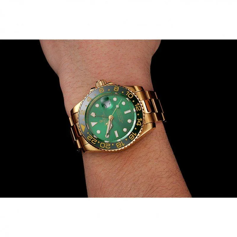 Swiss GMT Master II Green Dial And Bezel Gold Case And Bracelet 1453750