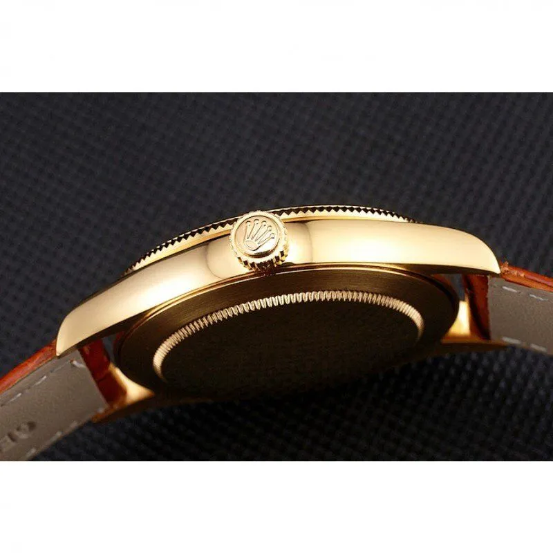 Swiss Cellini White Guilloche Dial Gold Case Light Brown Leather Strap