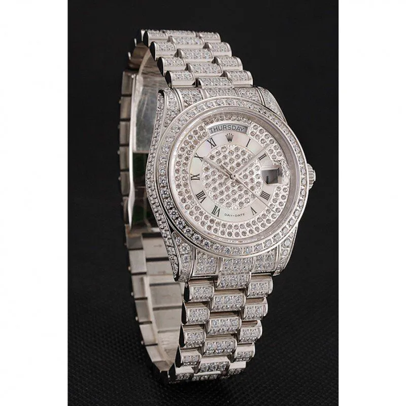 Swiss Day-Date Diamond Pave Dial Diamond Case Diamond Bracelet 1453950