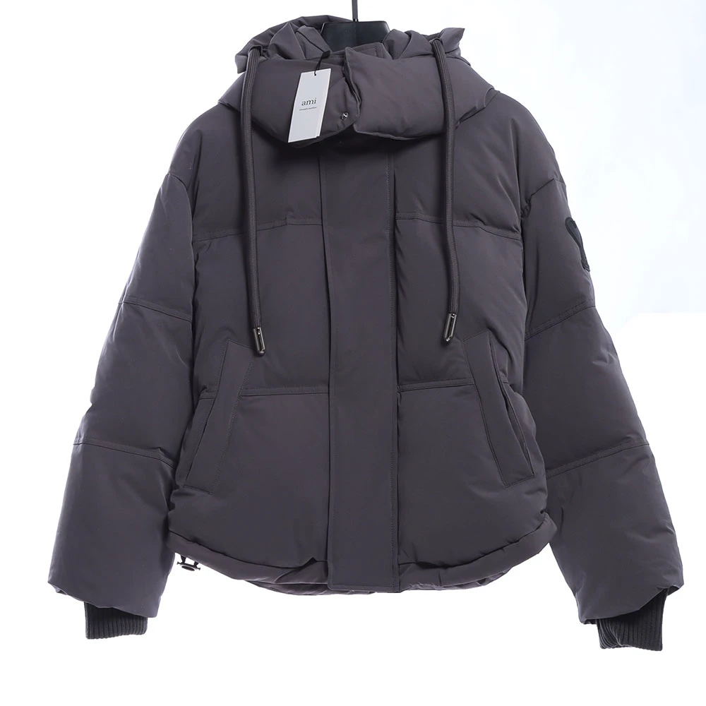 Solid color hooded down jacket