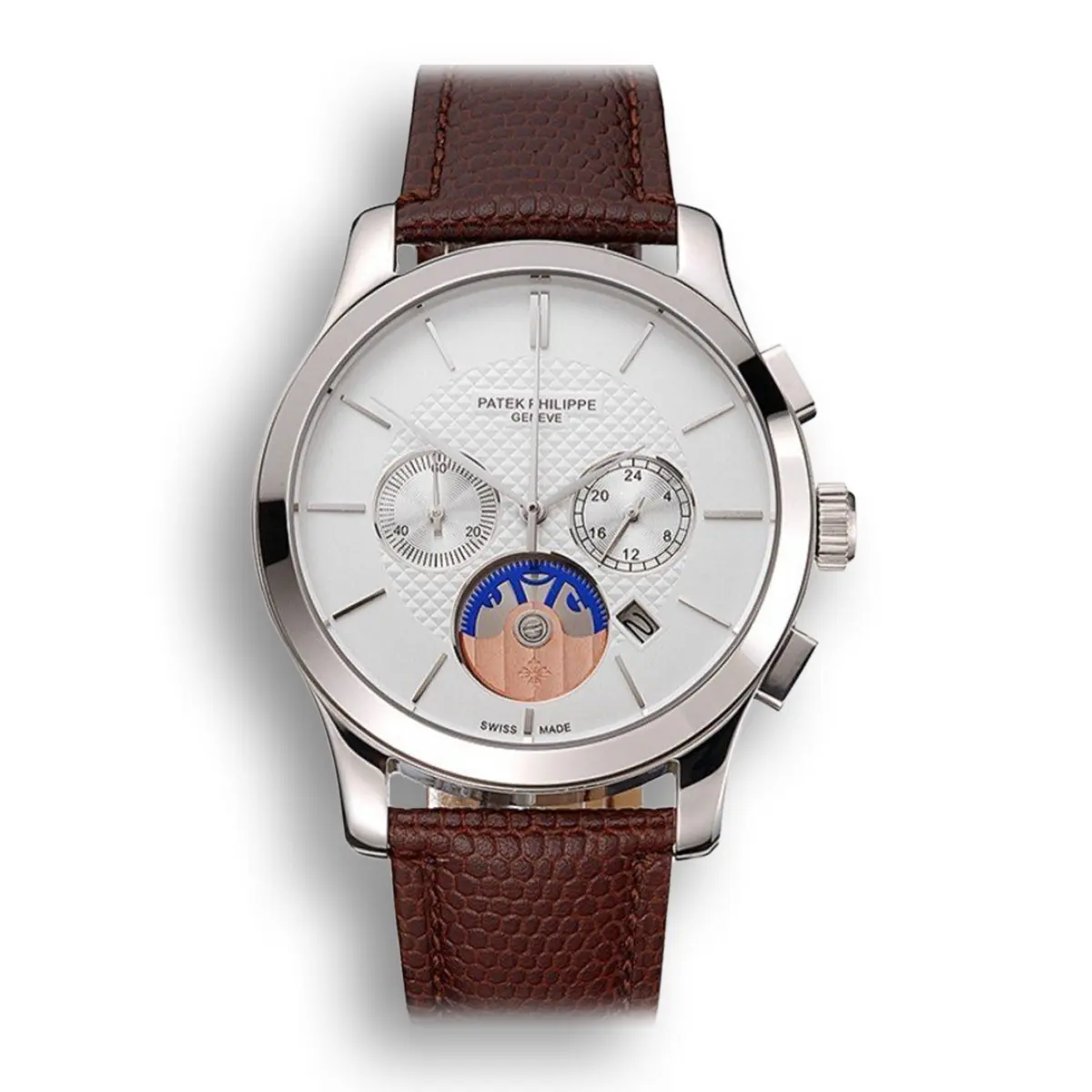 Chronograph White Guilloche Dial White 43 mm, Stainless Steel