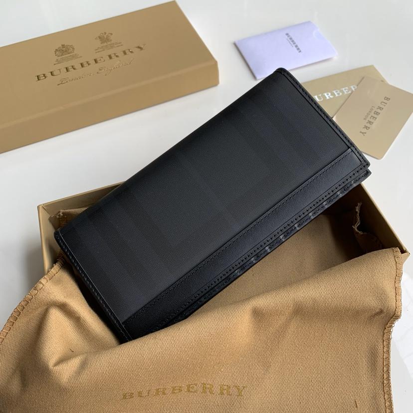 Burberry Men Vintage Check Leather Long Wallet Black Br02