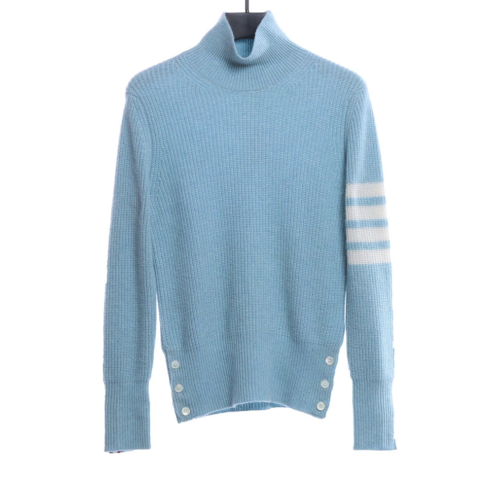 Wool turtleneck four-bar sweater