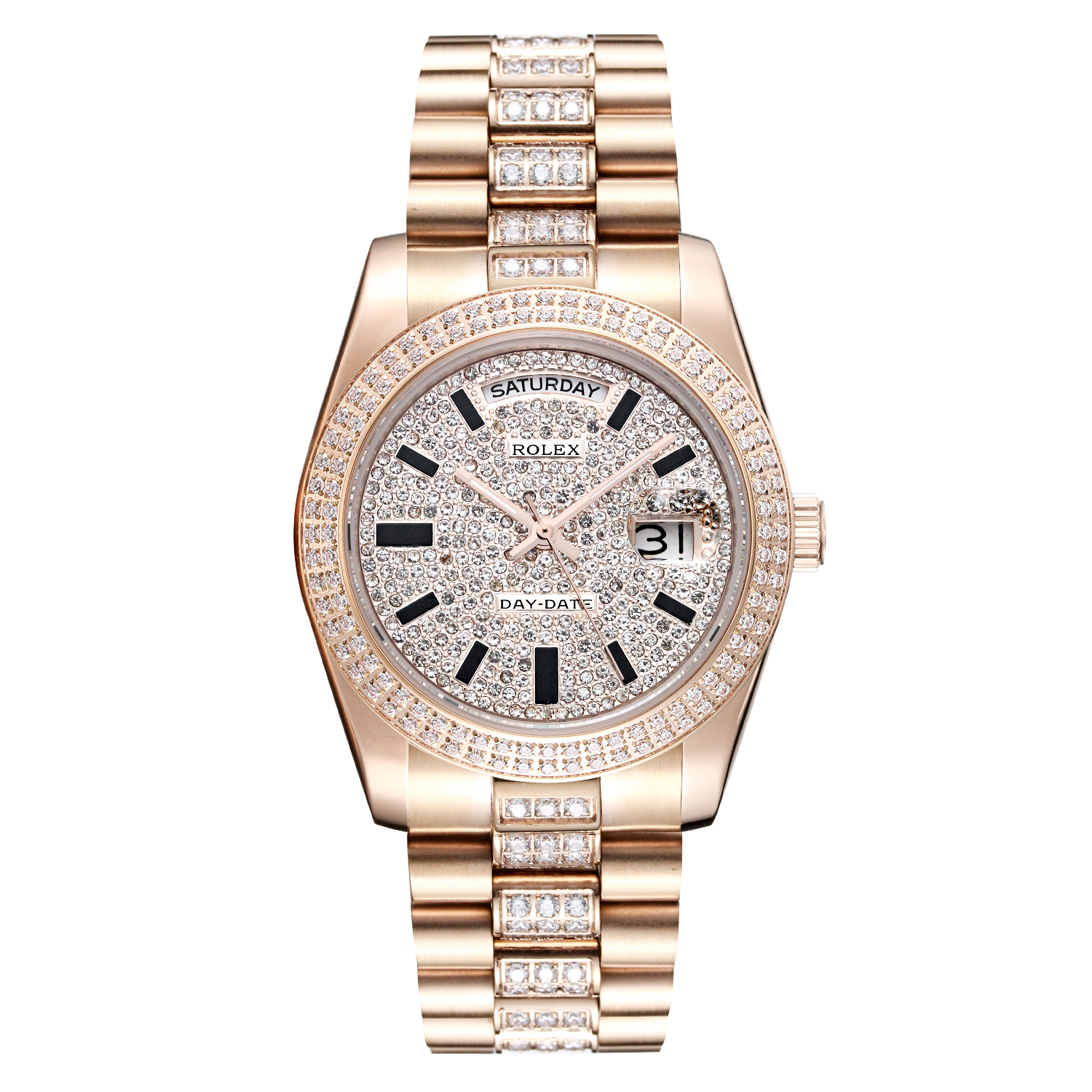 Day Date 228345RBR Rose Gold Strap Stick Markers Watch 41MM