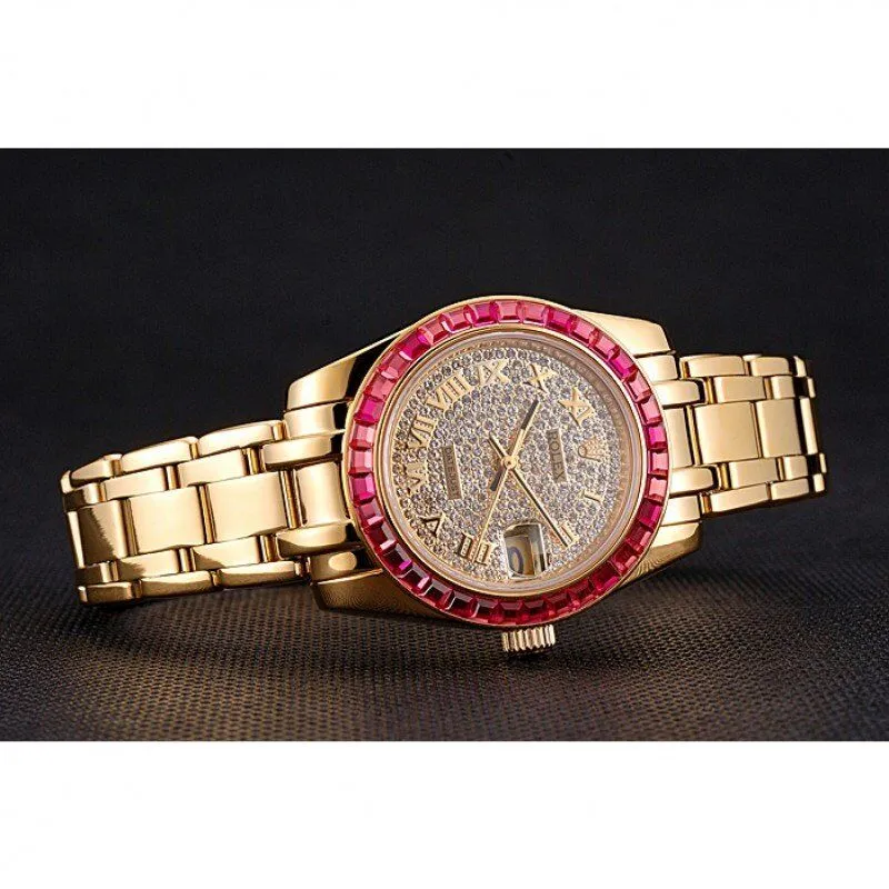 Datejust Diamond Dial Pink Jewels Bezel Gold Case And Bracelet 622835