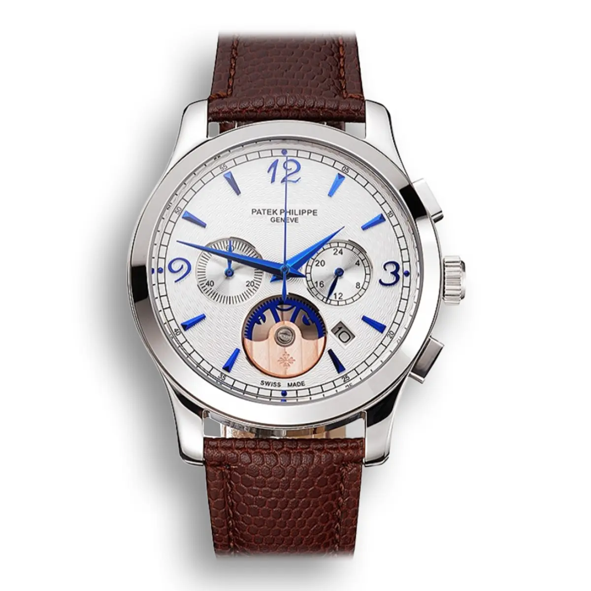 Chronograph White Guilloche Dial White 43 mm, Stainless Steel