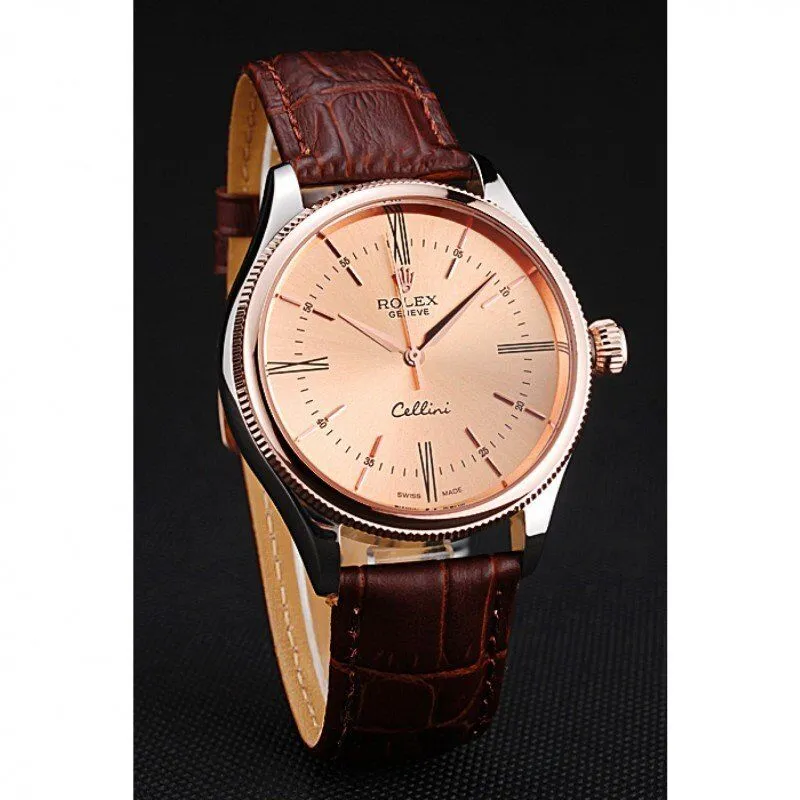 Cellini Gold Dial And Bezel Stainless Steel Case Brown Leather Strap 622840