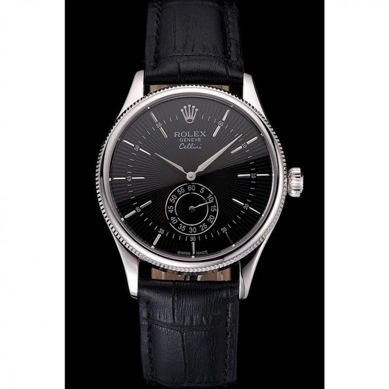 Swiss Cellini Black Dial Stainless Steel Case Black Leather Strap