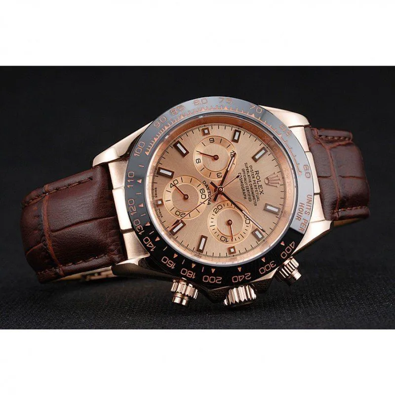 Cosmograph Daytona Brown Dial Rose Gold Case Brown Leather Bracelet 1454243