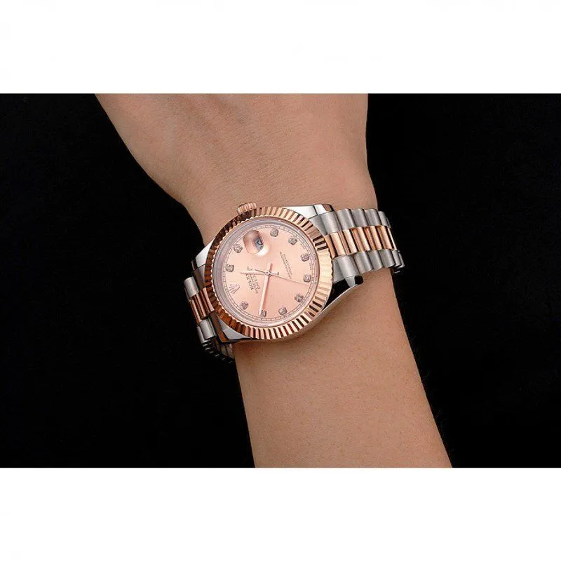 Datejust Rose Gold Dial And Bezel Stainless Steel Case Two Tone Bracelet