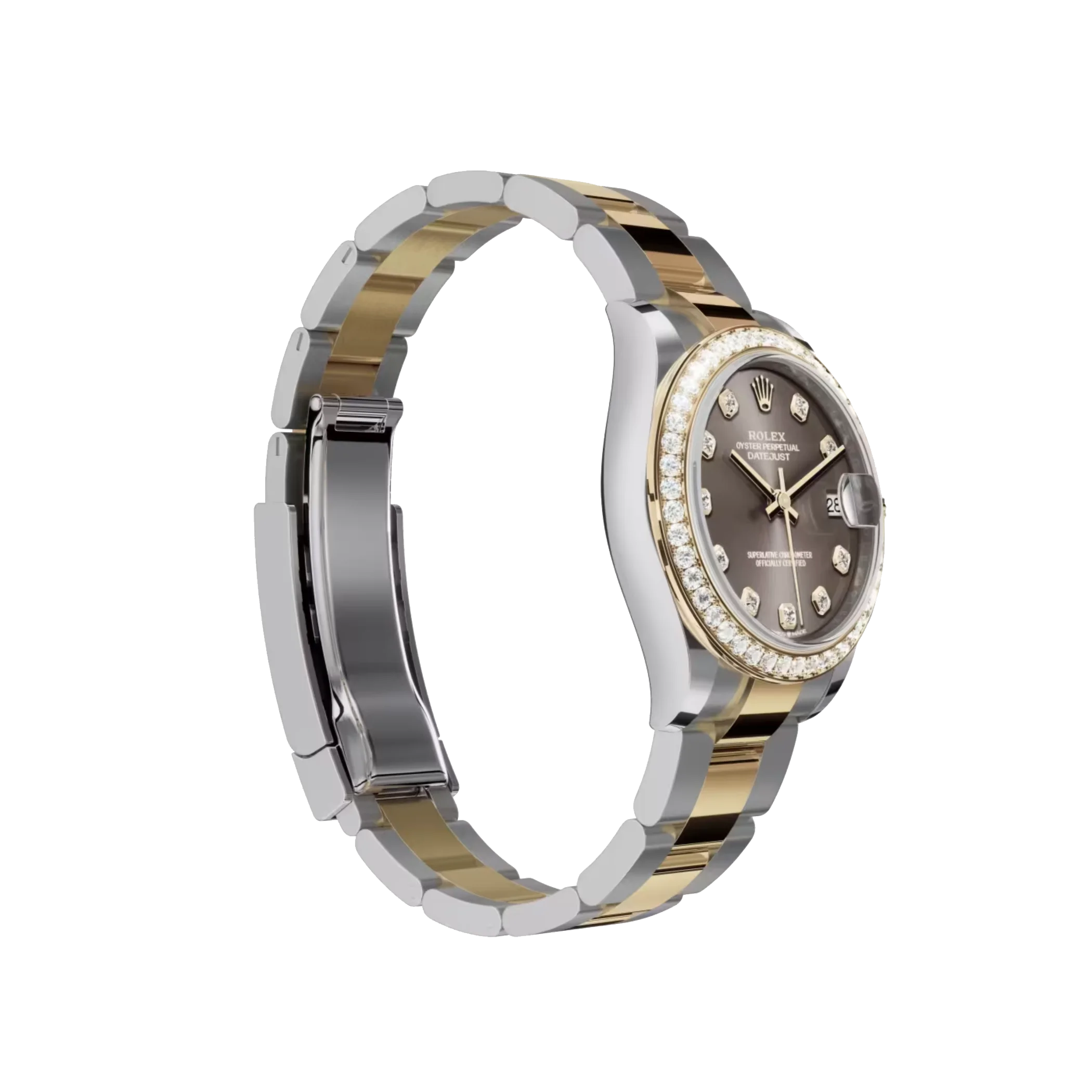 Datejust: Oystersteel and yellow gold, dark grey, diamond-set dial, Oyster bracelet, m278383rbr-0021
