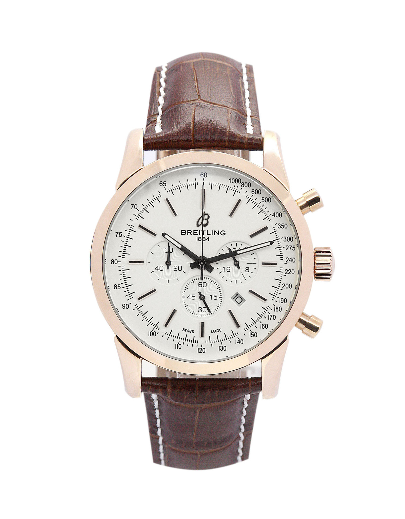 Transocean Chronograph White Dial Leather Strap RB0152