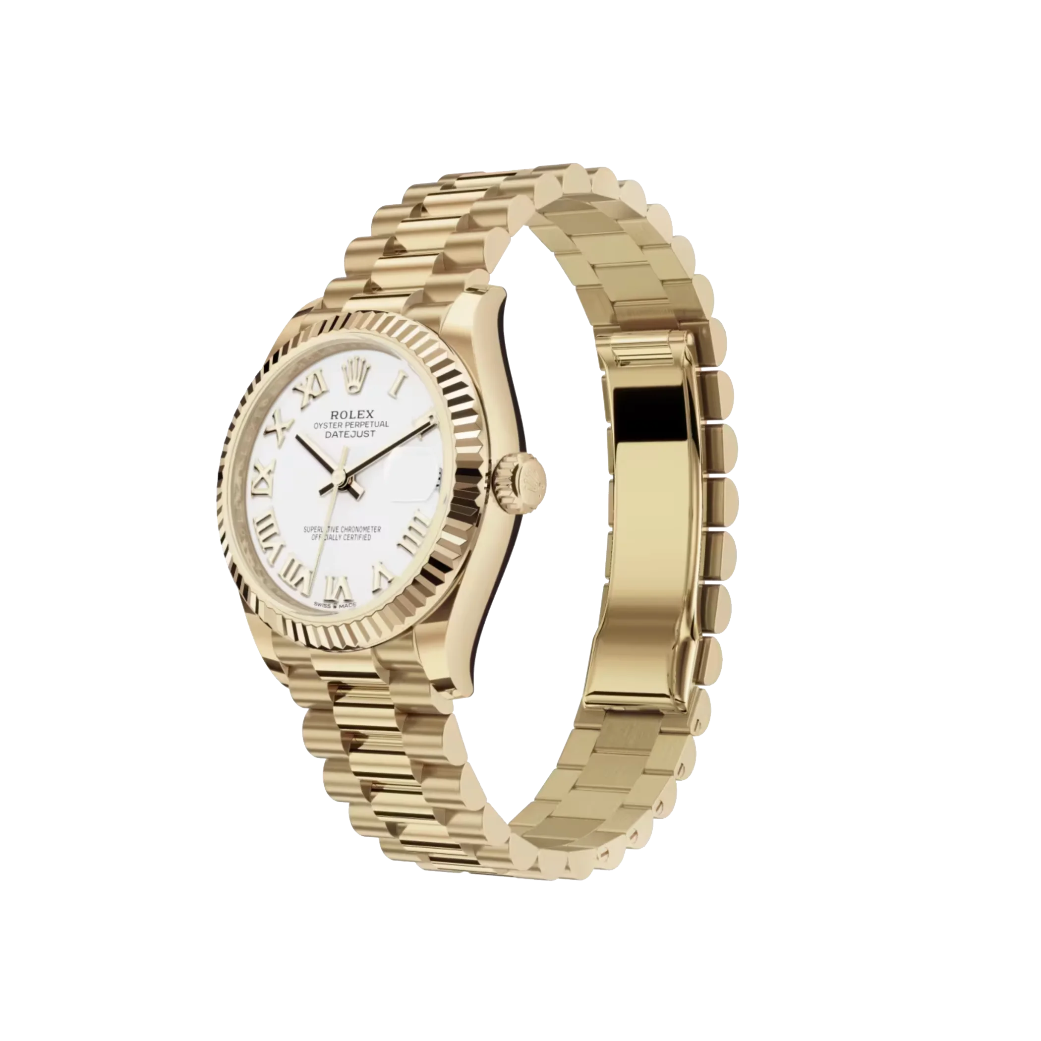 Datejust: Yellow gold, white dial, President bracelet, m278278-0020