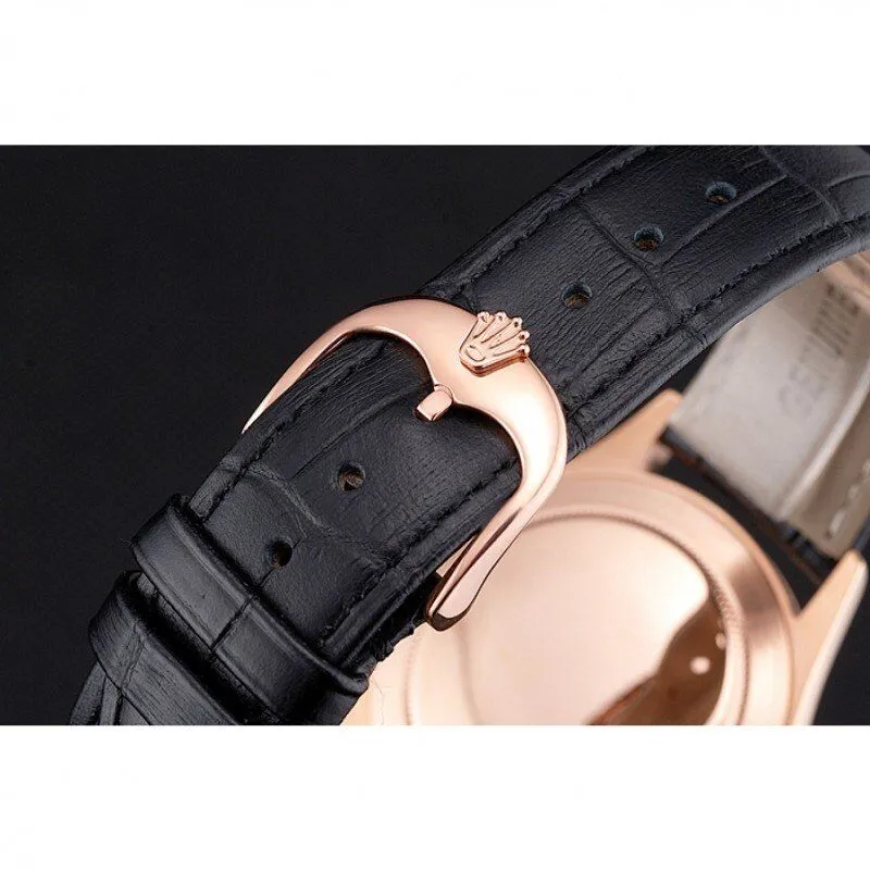 Swiss Cellini Black Dial Rose Gold Case Black Leather Strap