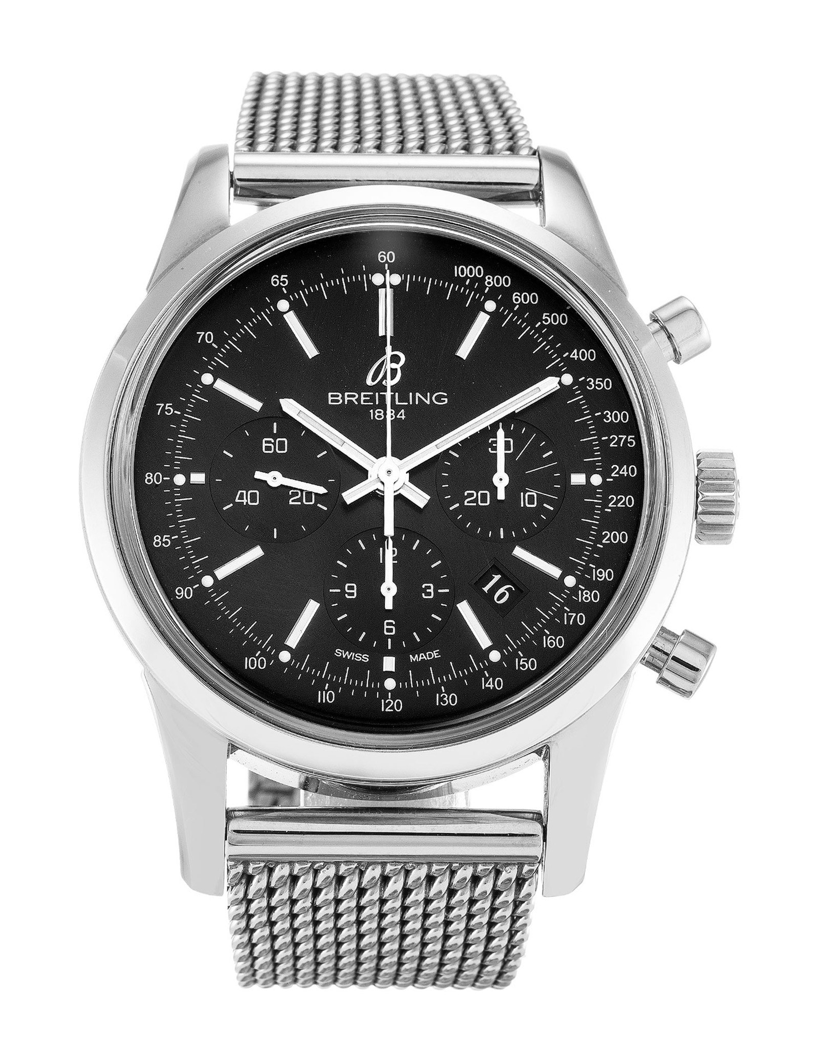 Transocean Chronograph Black Dial Stainless Steel Strap AB0152